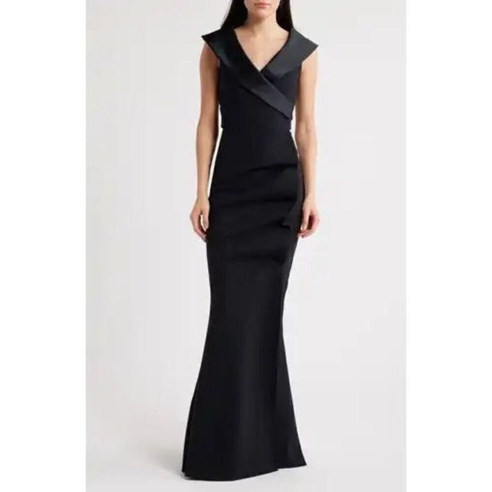 Chiara Boni La Petite Robe Women's Black Fiynorc Gathered V-Neck Gown Sz 8 Nwot